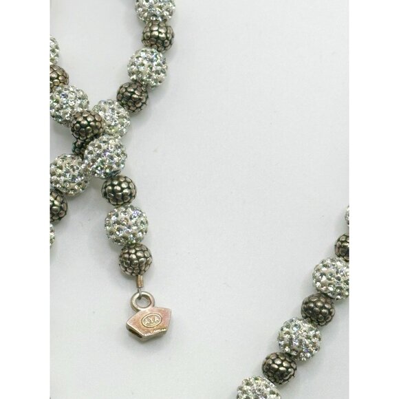 Sterling Aya Jordan Crystal Ball Textured Bead Hook Clasp Necklace 8mm 17" - Picture 5 of 7